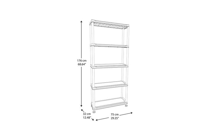 Plus Opbergrek - 5 planken - 75x32x176 CM - Zwart