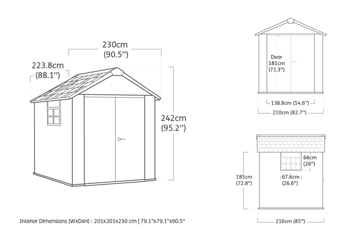 Caseta de exterior Oakland 757 - 230x223,8x242 y 4,5m2 - Deco Gris