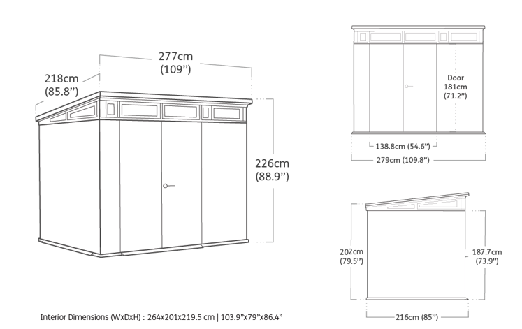 Abri de jardin Cortina 97 - 5,8m² - Gris Aspect Bois