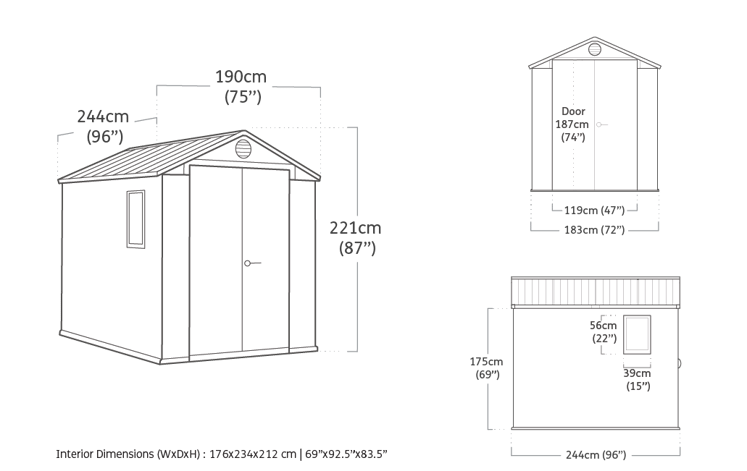 Abri de jardin Darwin 6x8 - 4,5m² - Gris Aspect Bois