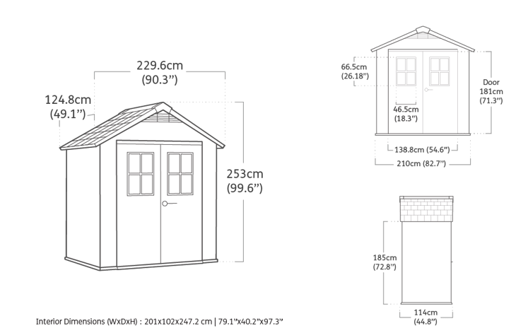 Caseta de exterior Oakland 754 - 229,6x124,8x253 cm y 2,4m2 - Deco Gris