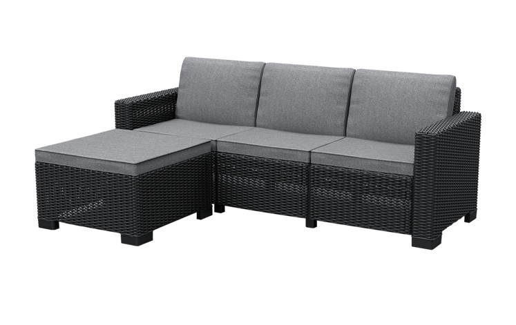 California 3-zits Chaise Longue Loungebank - Antraciet