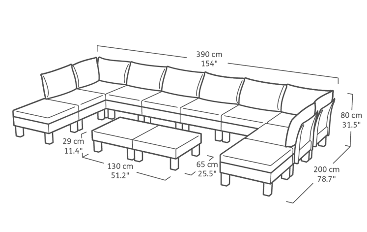 Elements 10 Seater Corner Modular Lounge Set - Graphite