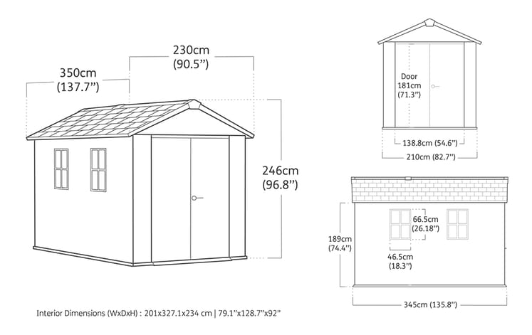 Abri de jardin Newton Plus 1175 - 7,2m2 - Gris Aspect Bois