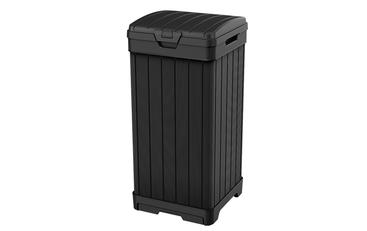 Keter Pacific 30 gal. Outdoor Resin Wicker Waste Basket Trash Can with Liner, Brown
