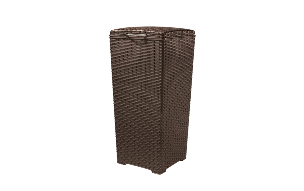 Keter Pacific 30 gal. Outdoor Resin Wicker Waste Basket Trash Can with Liner, Brown